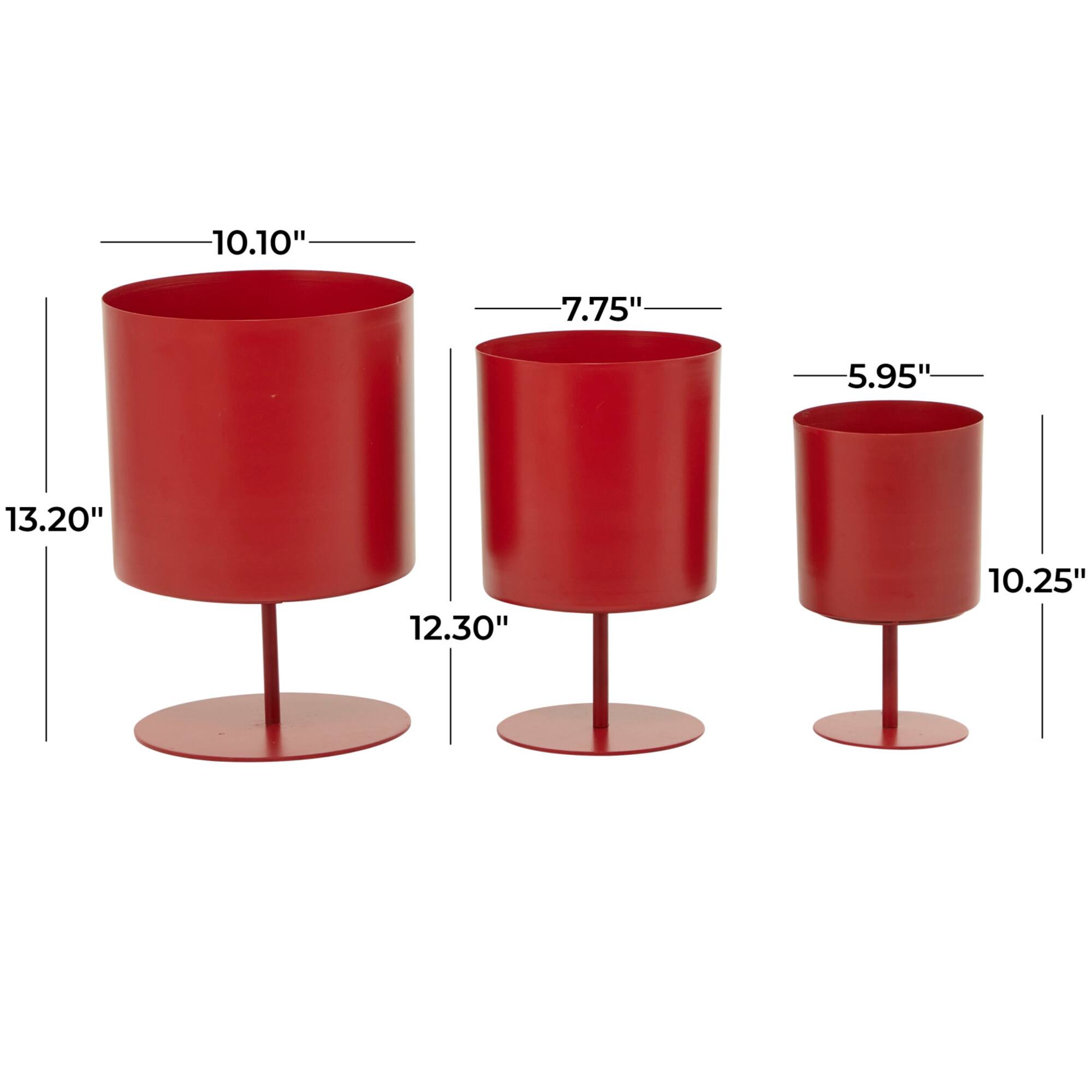 Red Metal Planter with Pedestal Base Set